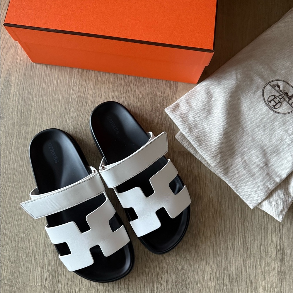 Hermes White Chypre Sandals